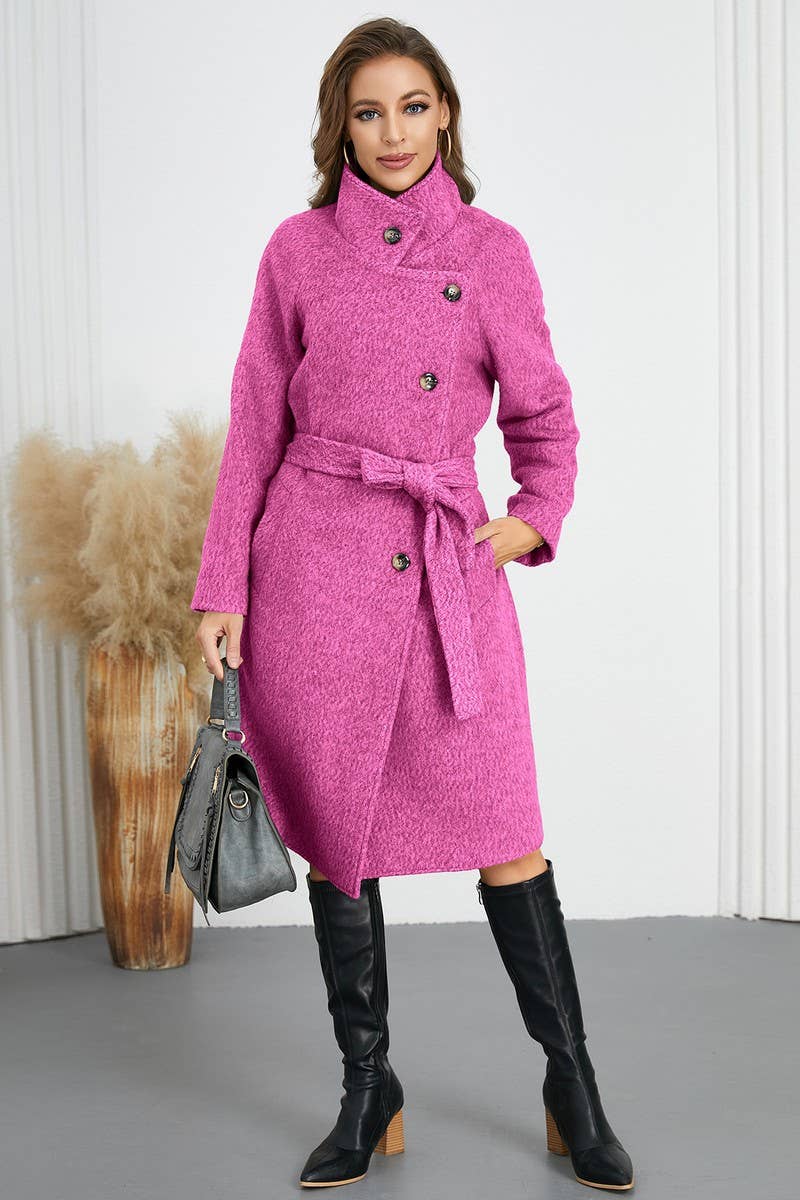 CWOCO0947_SOLID COLOR ELEGANT LACE-UP WOOLEN COAT