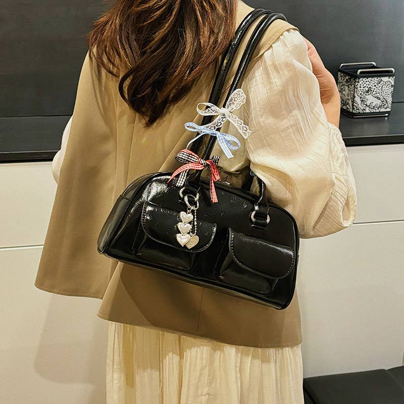 Fashionable bow-shaped glossy single-shoulder bag