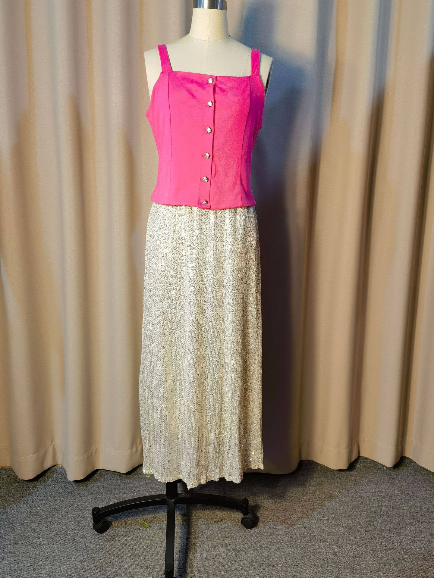 Sequined high-waisted inner elastic drape skirt