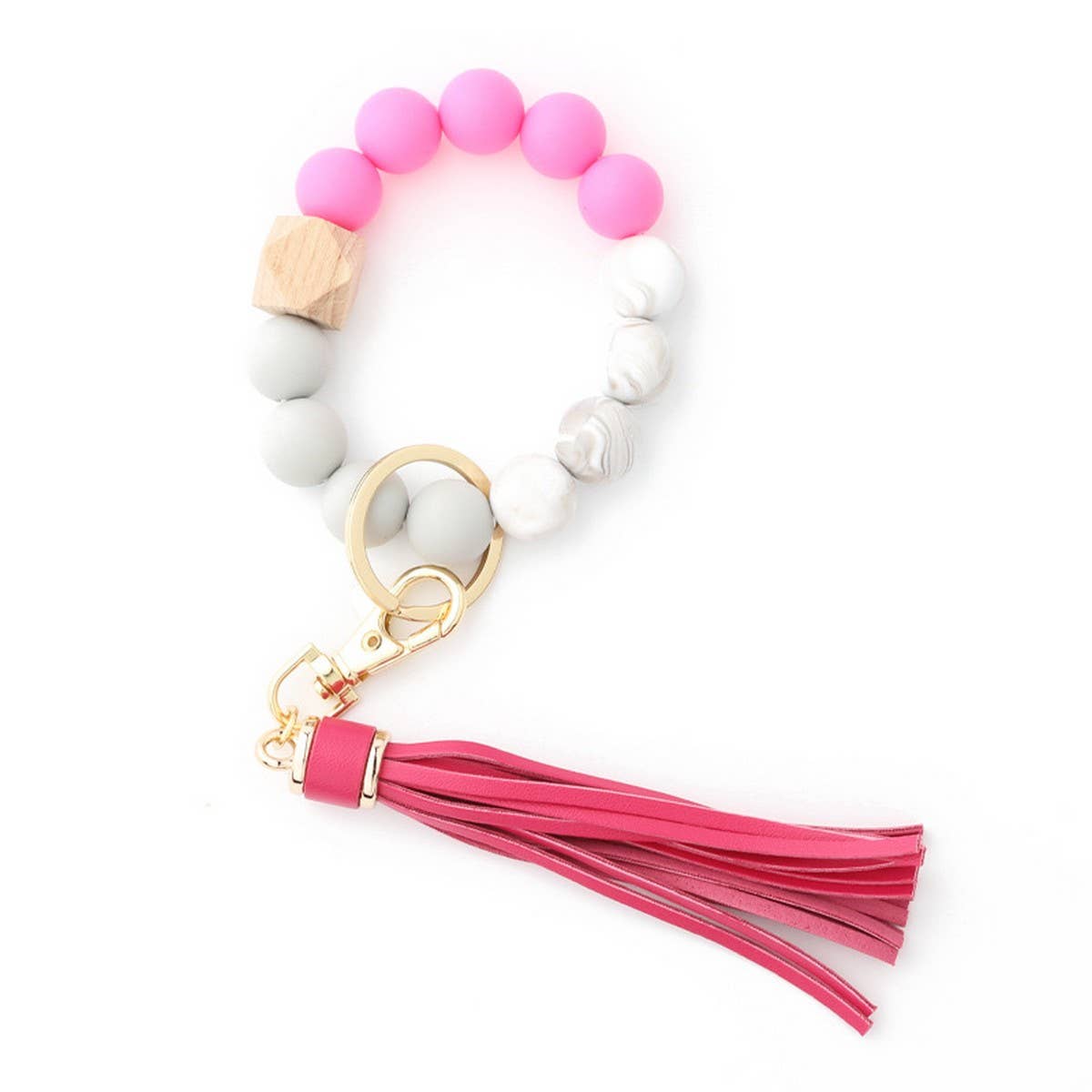 Tassel Wood & Silicone Bead Bracelet Keychain