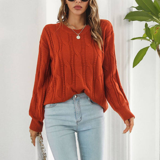 Twist hollowed loose long-sleeved sweater