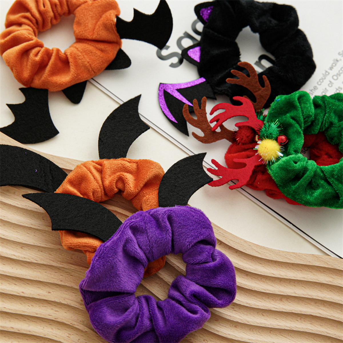 Bat Reindeer Scrunchie,Holiday Hair Tie for Women_CWAHA1461