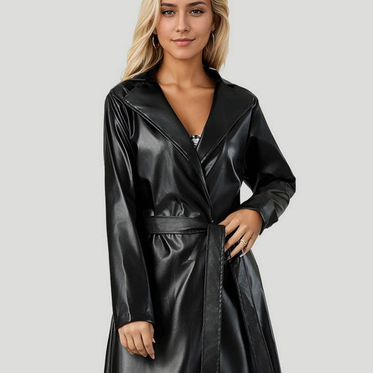 Long PU Trench Coat ? Wrinkle-Free Chic Outerwear