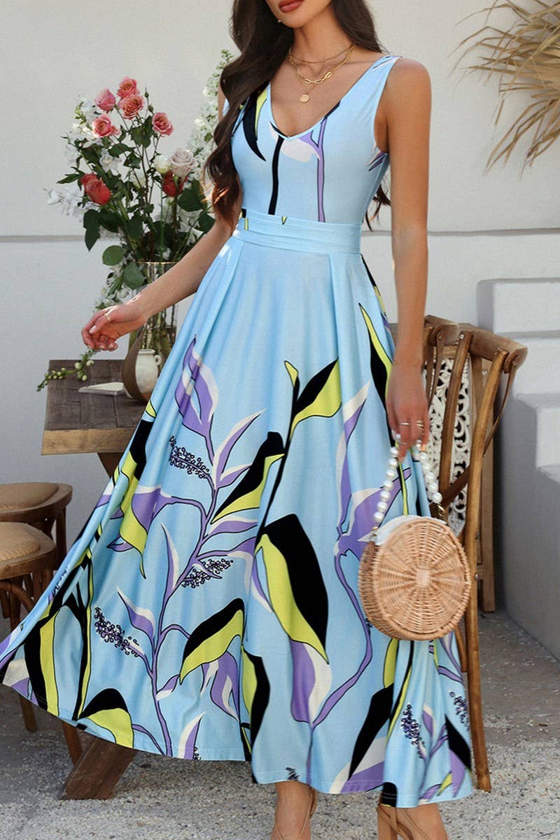 CWDMD4588_BOHEMIAN PRINT CONTRAST SLEEVELESS DRESS