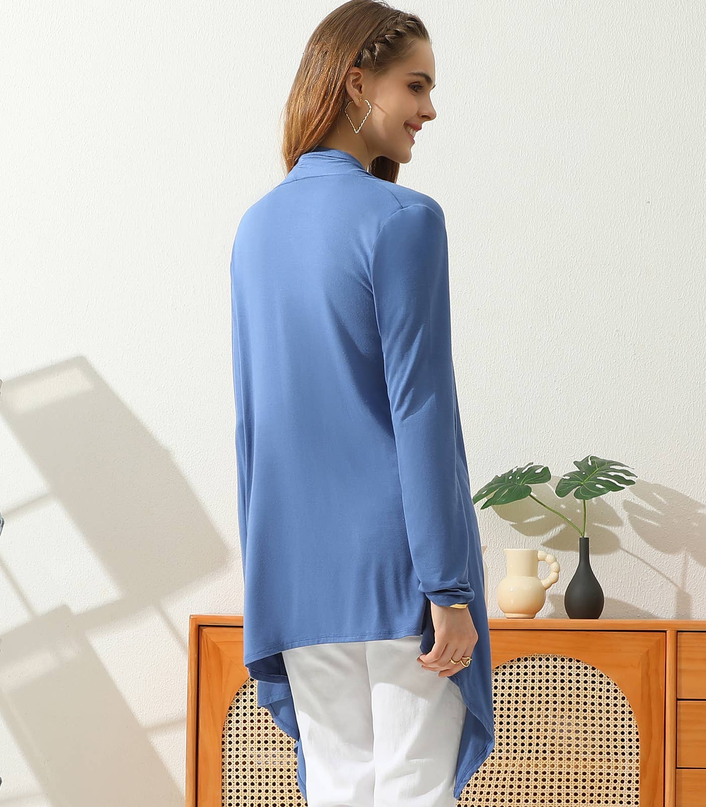 AWTL073_Long Sleeve Casual Open Front Long Cardigan