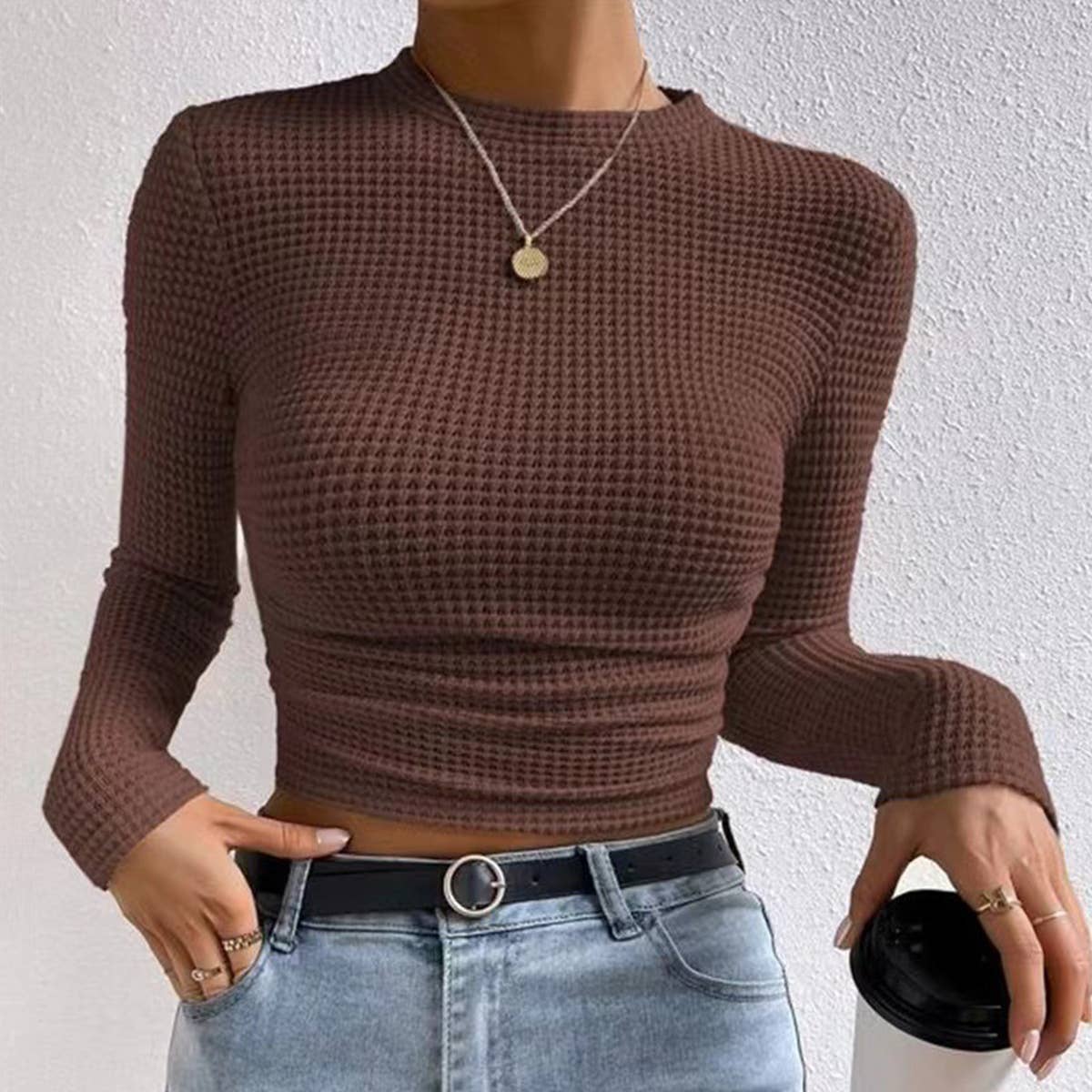 SEXY SLIM-FIT LONG-SLEEVED ROUND NECK T-SHIRT