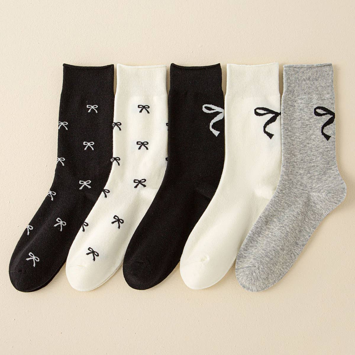 Cotton Bow Print Crew Socks