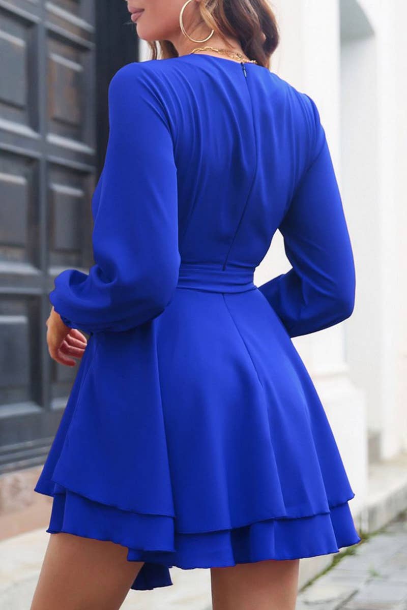 CWDSD7389_V-NECK MULTI-LAYERED HEM FASHIONABLE DRESS