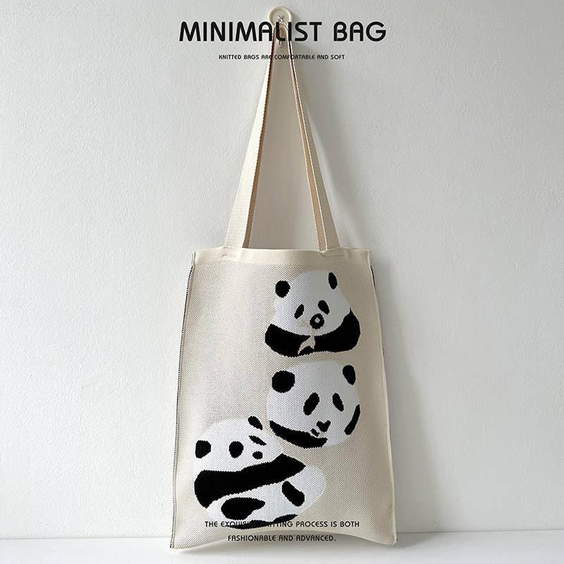 Niche cute panda knitted single-shoulder bag