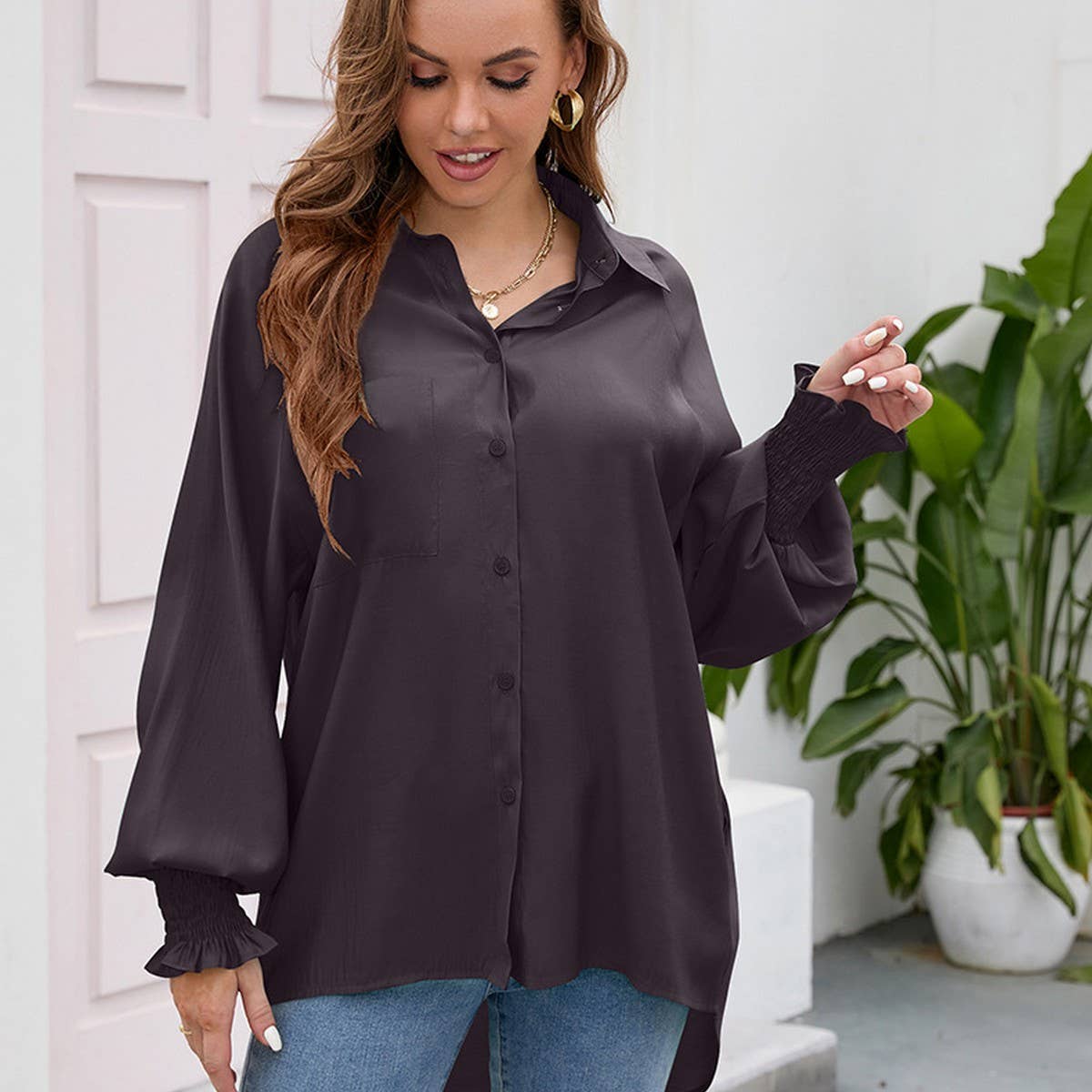 Rotator cuff Tencel solid color soft loose top