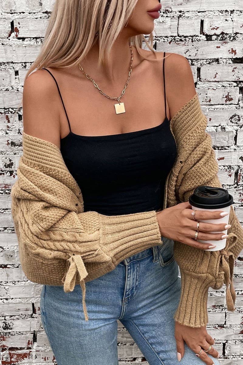 CWOCAL0850_LONG SLEEVE BOW TIE KNIT CARDIGAN SWEATER