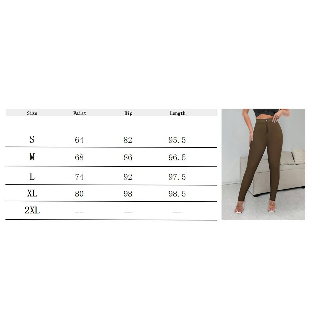 Stylish elastic-waistband zipper tight knit pants