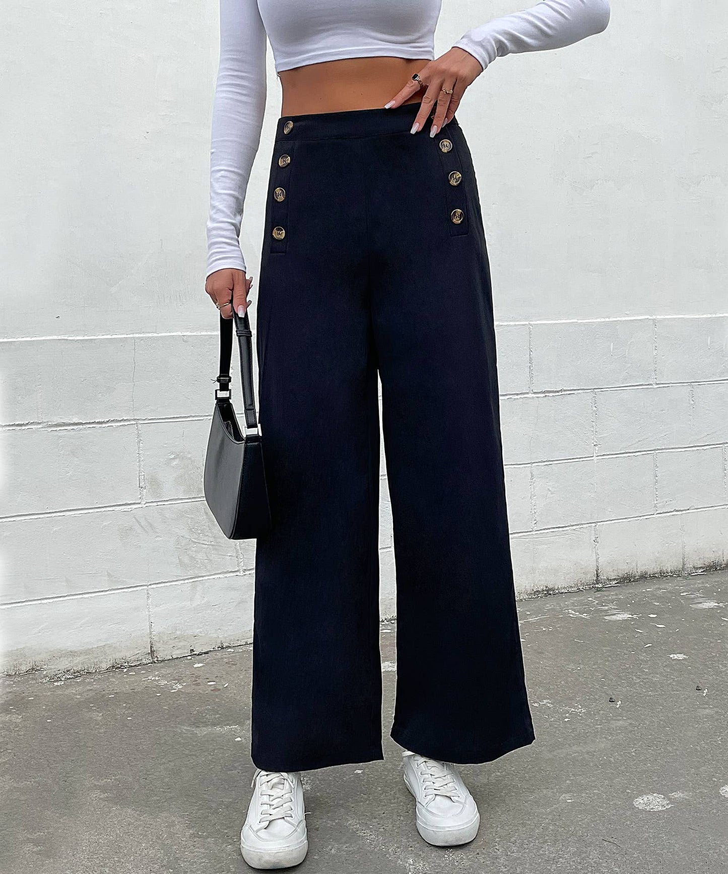 BUTTON-UP COMMUTER STYLE WIDE-LEG PANTS
