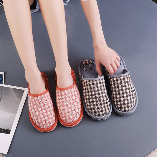 Plaid Cartoon Closed-Toe Home Slippers_CWSHF0207