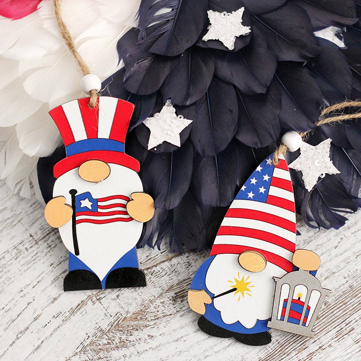 US Flag Faceless Gnome Wooden Hanging Decor_CWAJE05407