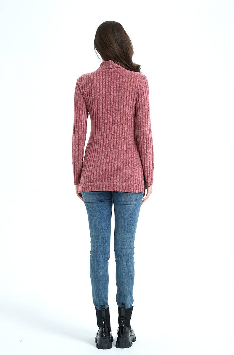 STYLISH TURTLENECK SOLID COLOR PIT STRIPE SWEATER