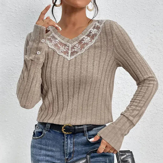 Solid color long sleeve V-neck sweater