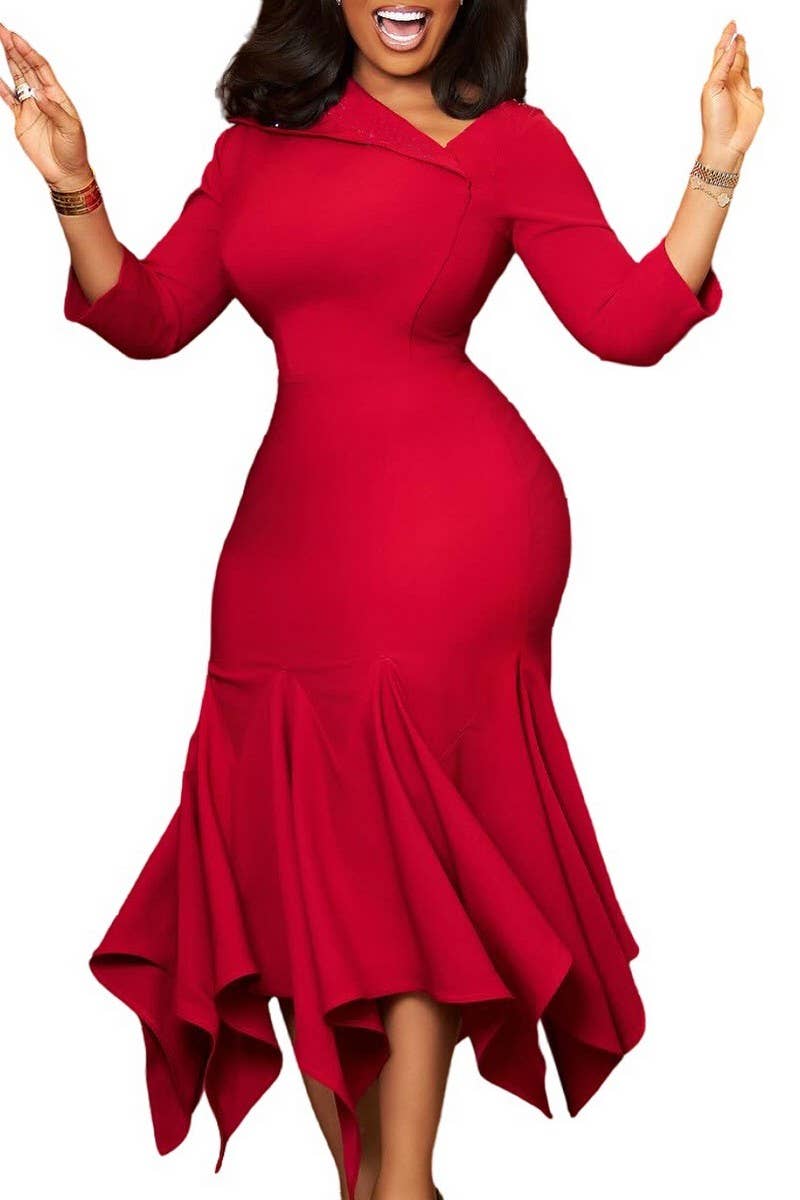 CWDMD01253_2025 PLUS SIZE WOMEN ASYMMETRICAL NECK MIDI DRESS
