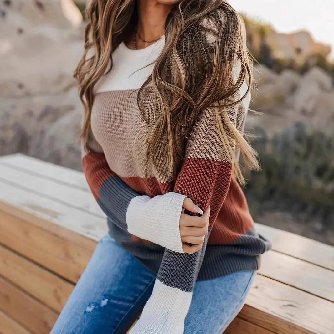 STYLISH CREW-NECK MATCHING PULLOVER LOOSE KNIT