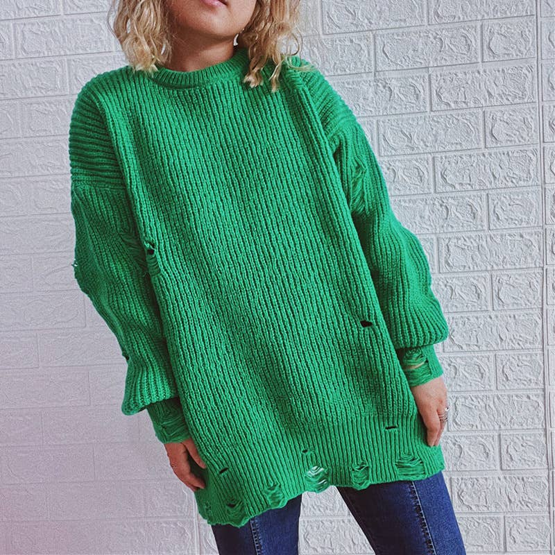 WOSWL1296_Crew Neck Pullover Casual Long Sleeve Sweater