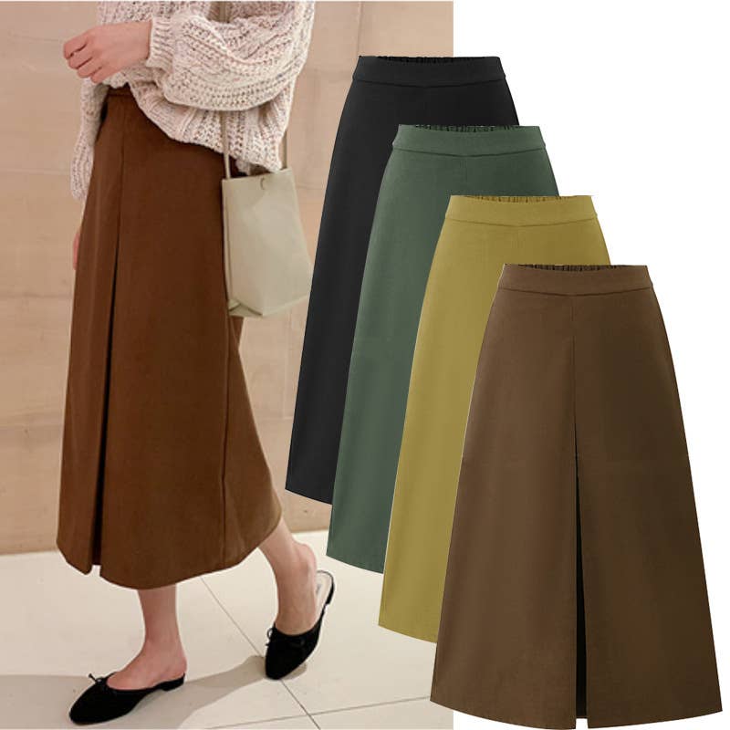 WOMEN'S SUEDE MAILLARD SOLID COLOR LONG SKIRT