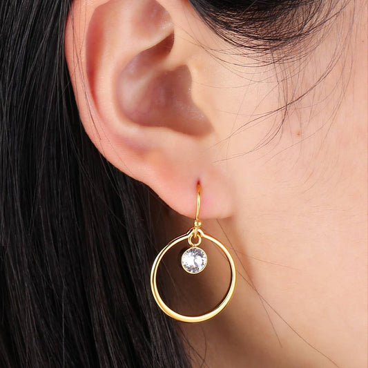 TITANIUM STEEL FASHIONABLE ZIRCON CIRCLE EARRINGS