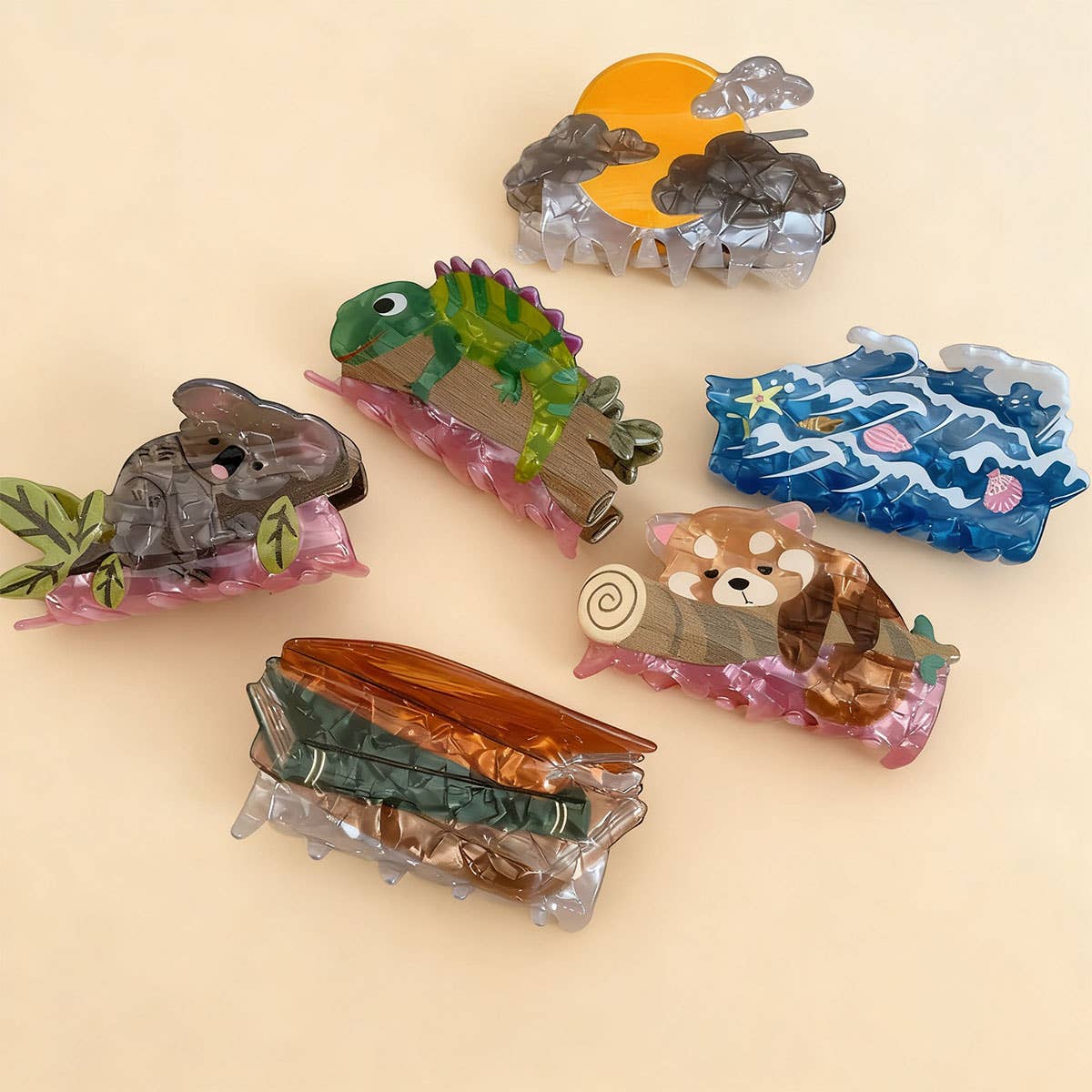 CWAHA07729_CUTE ANIMAL KOALA RACCOON ACETATE HAIR CLAW