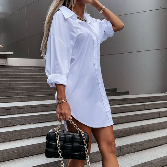 SIMPLE LOOSE LONG-SLEEVED V-NECK BUTTON-UP SHIRT