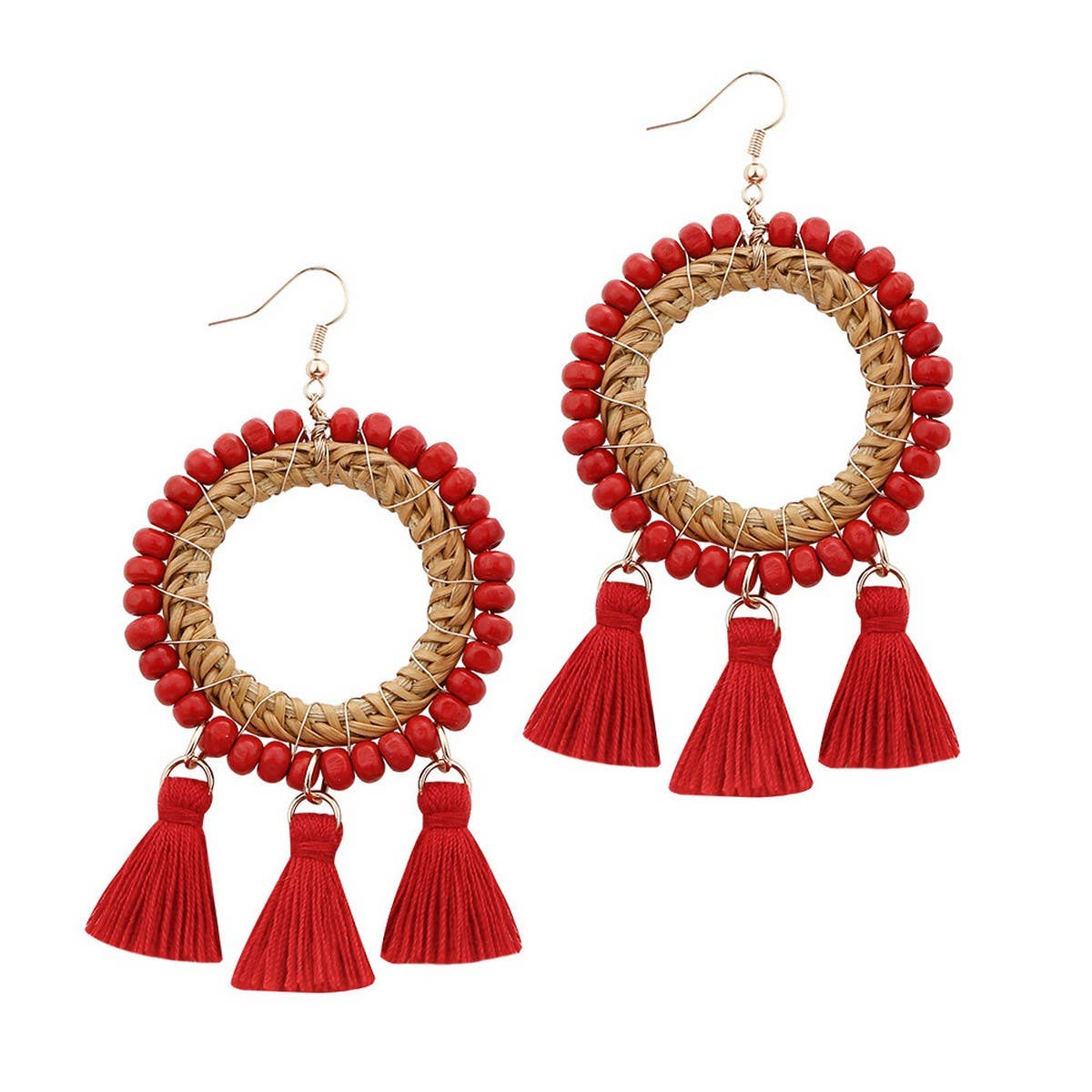 CREATIVE RATTAN TASSEL HAND-WOVEN EARRINGS