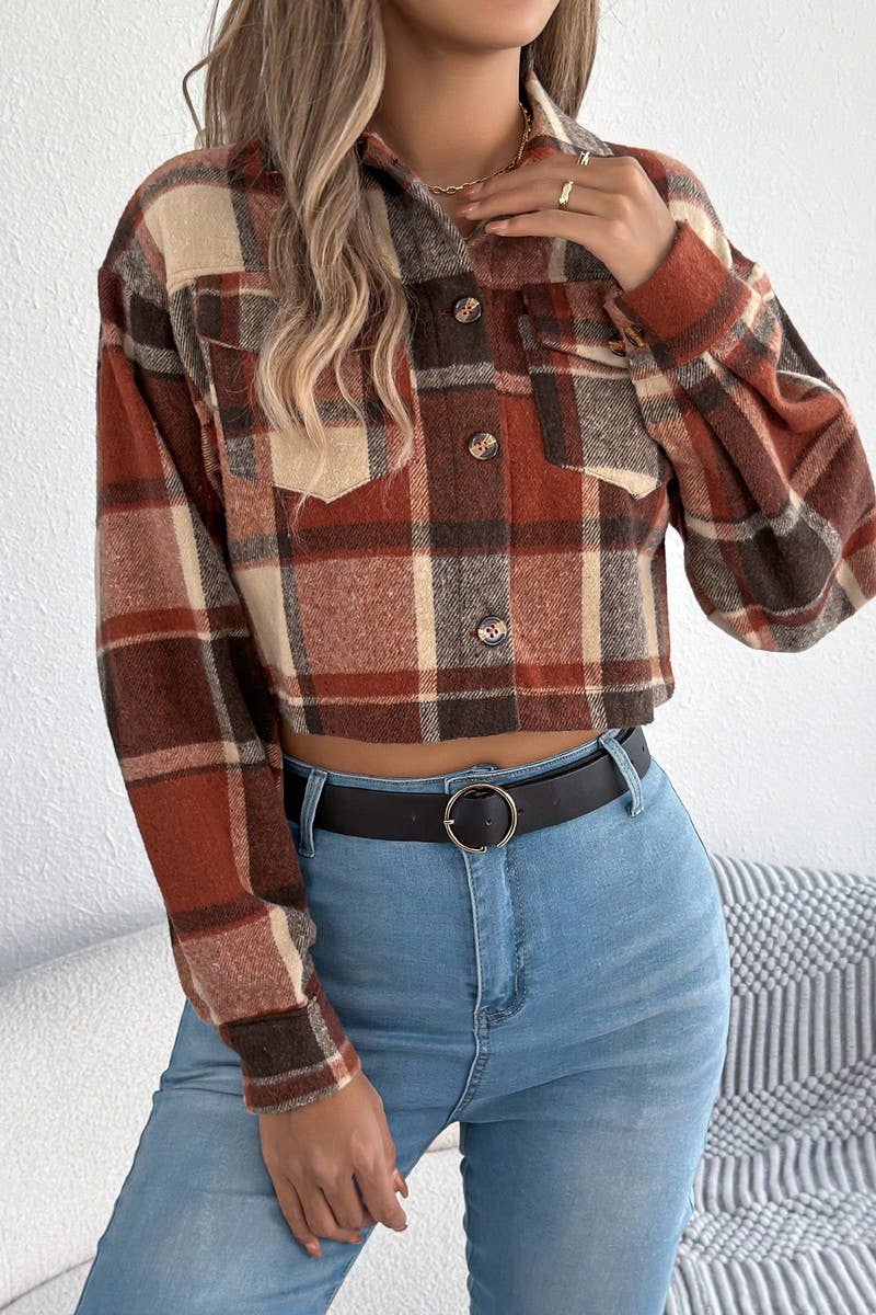 CWOCO1214_COLORBLOCK PLAID  BLEND CROPPED JACKET