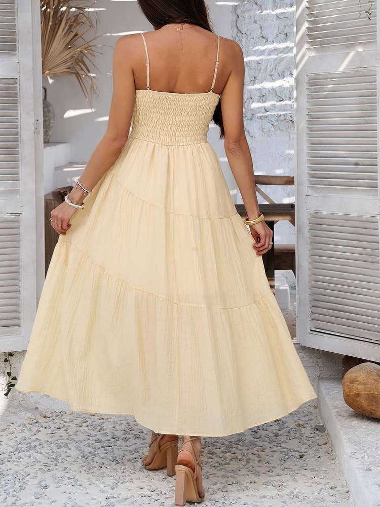 Solid color high-waisted halter dinner dress