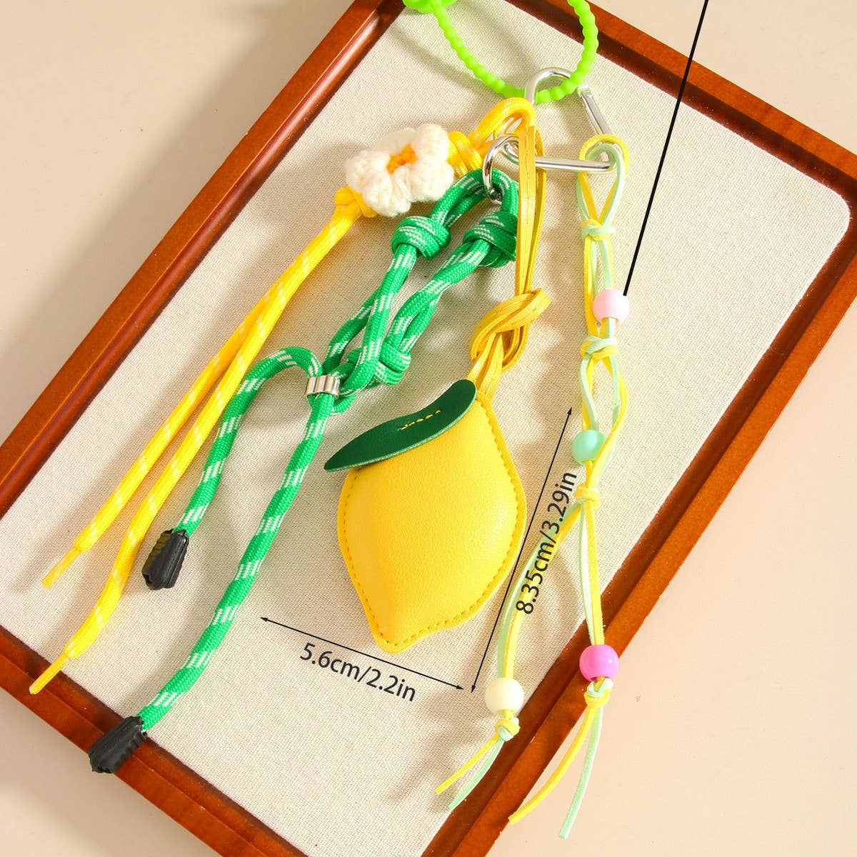 Lemon PU Charm Keychain with Beads & Flowers