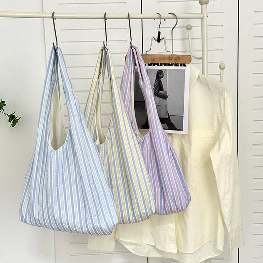STRIPED LIGHTWEIGHT LARGE CAPACITY CANVAS BAG_CWAB3094