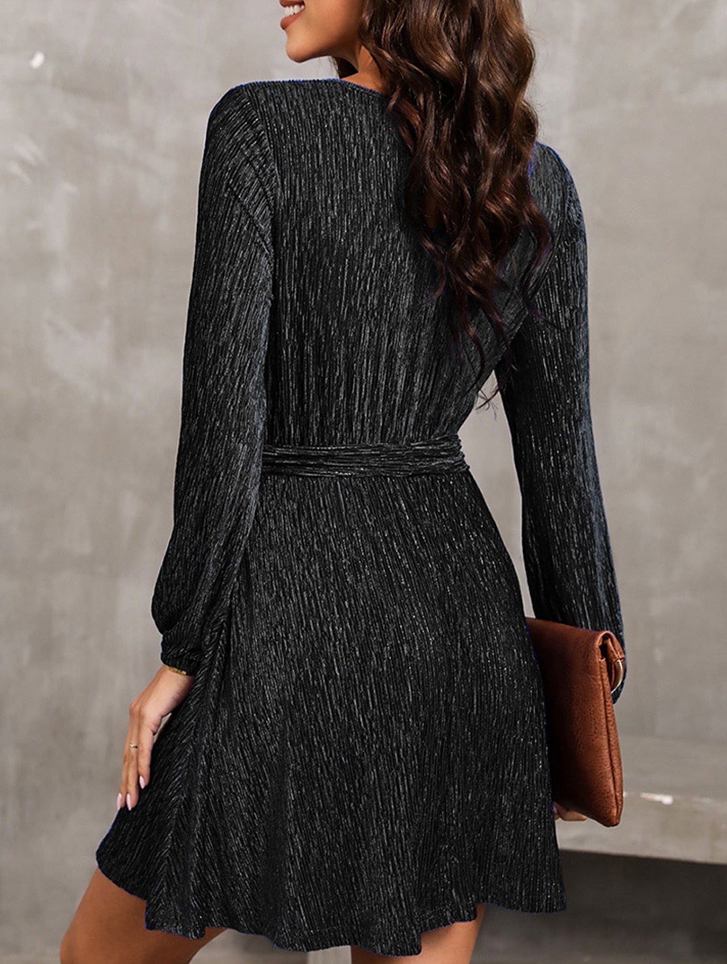 Pure color velvet long-sleeved dress