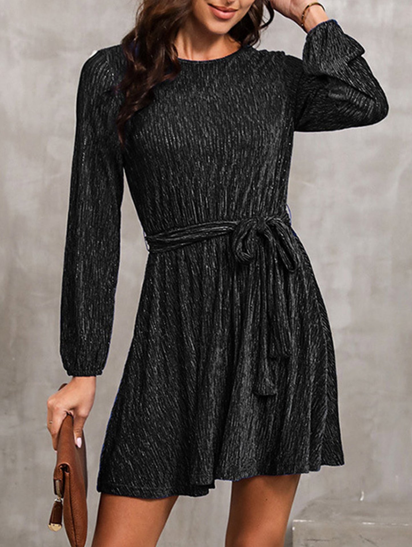 Pure color velvet long-sleeved dress