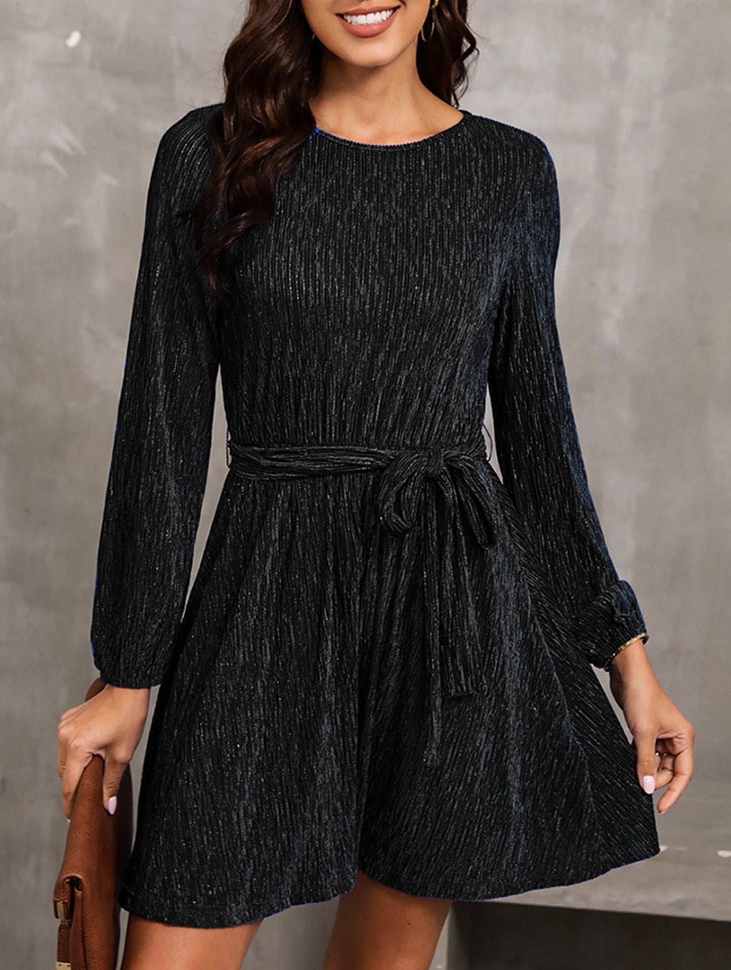 Pure color velvet long-sleeved dress