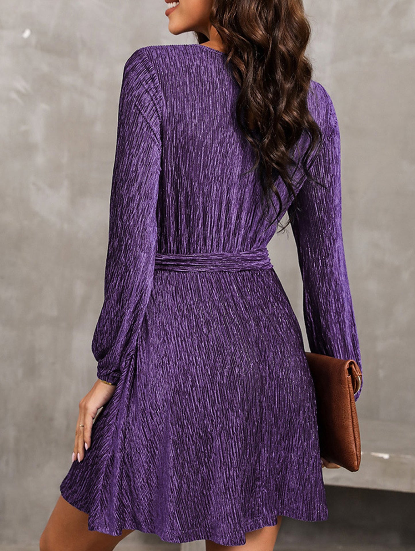 Pure color velvet long-sleeved dress