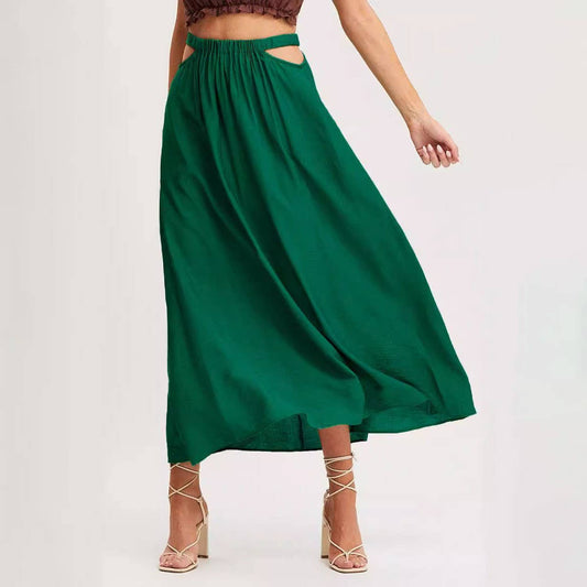 SOLID COLOR SKIRT HIGH WAIST ELASTIC LONG SKIRT_CWBSS0411