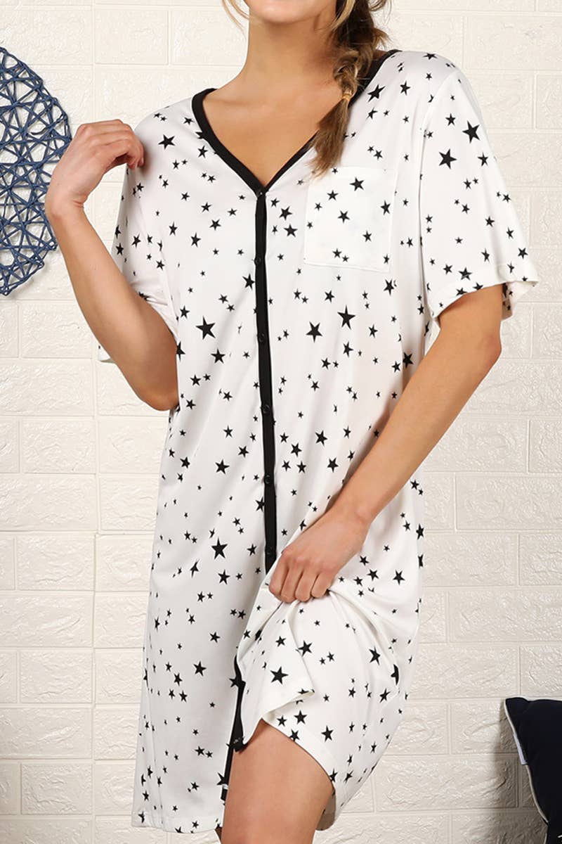 CWDSD10357_SHORT SLEEVE BUTTON DOWN SLEEPWEAR DRESS