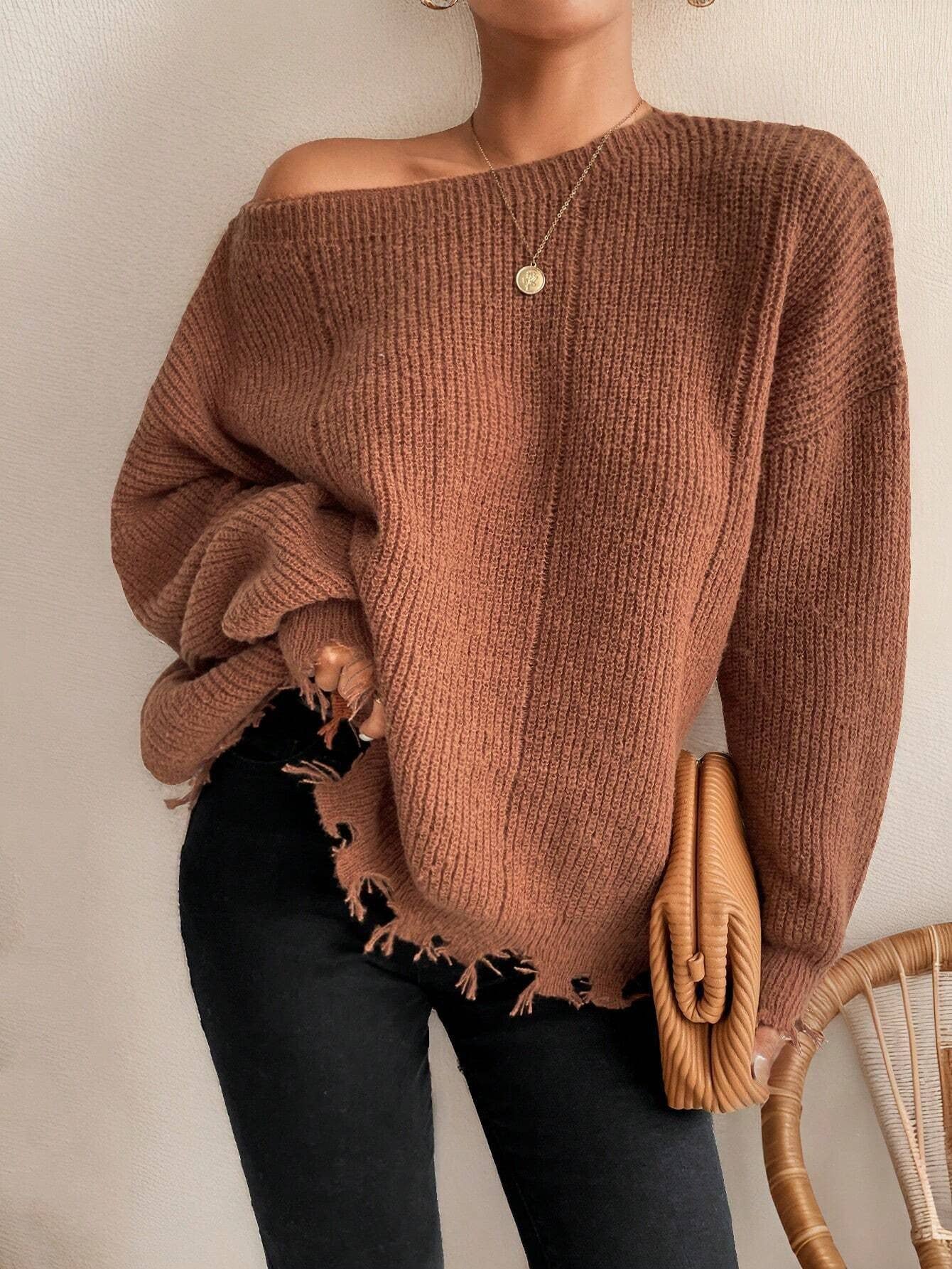 Solid color round neck hole loose sweater