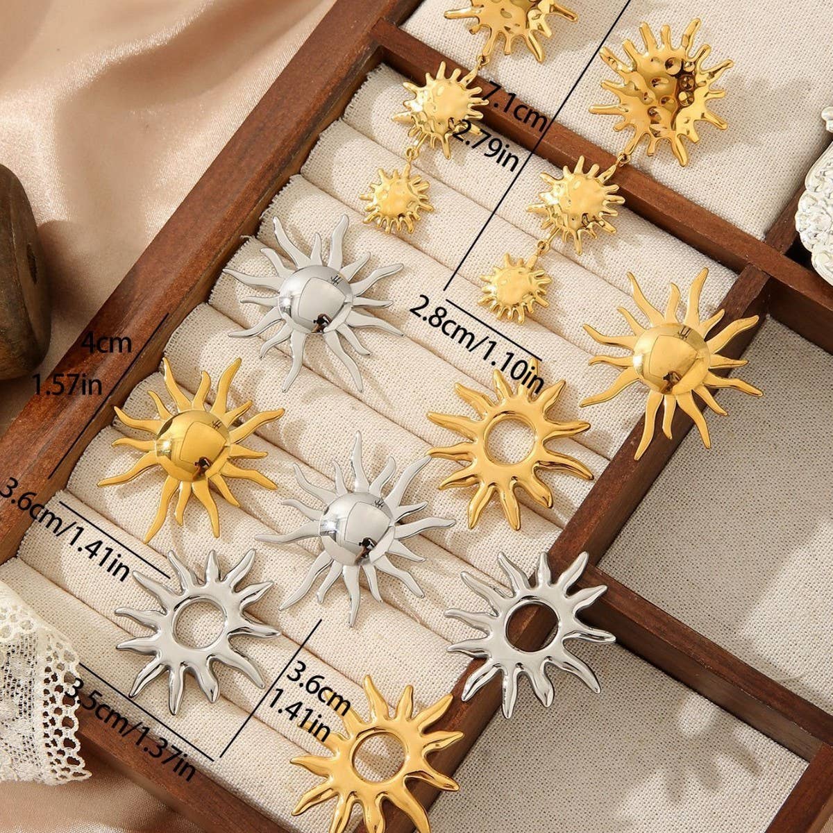 VINTAGE METAL SUN 18K GOLD STAINLESS STEEL EARRINGS