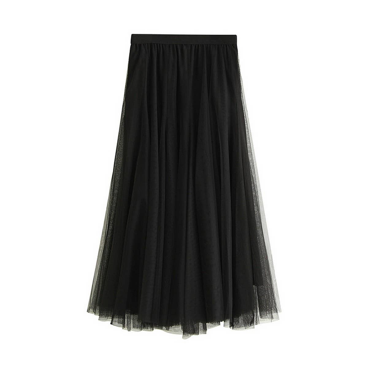 High-Waist Tulle A-Line Pleated Midi Skirt