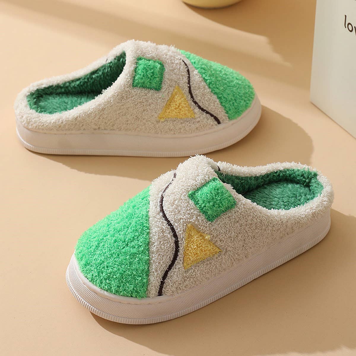 LEISURE NON-SLIP SPLICING COTTON SLIPPERS