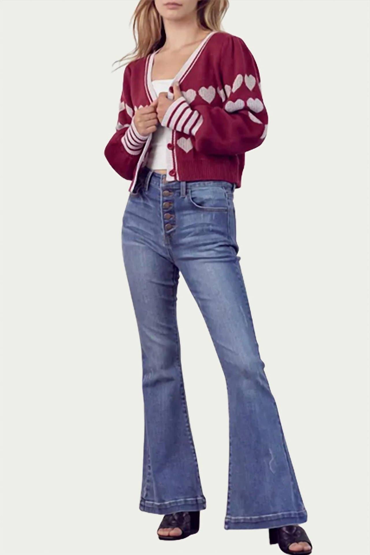 V-NECK SHORT SWEET LOVE EMBROIDERED CARDIGAN