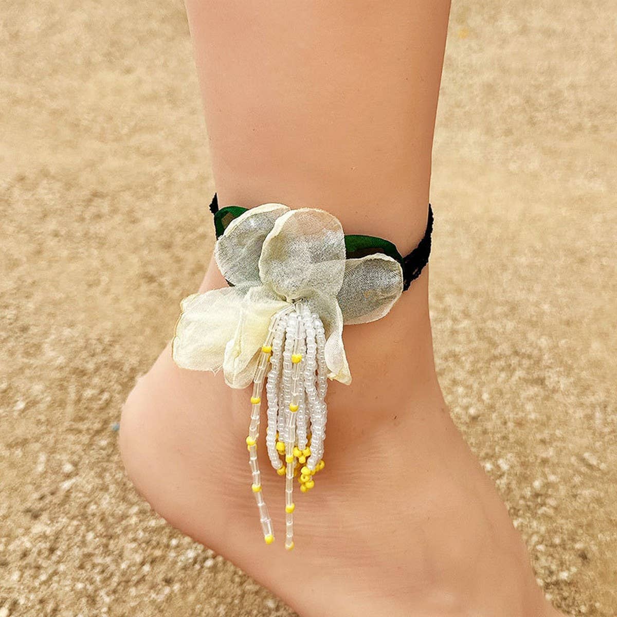 Boho Flower Tassel Anklet ??Handmade_CWMM6351