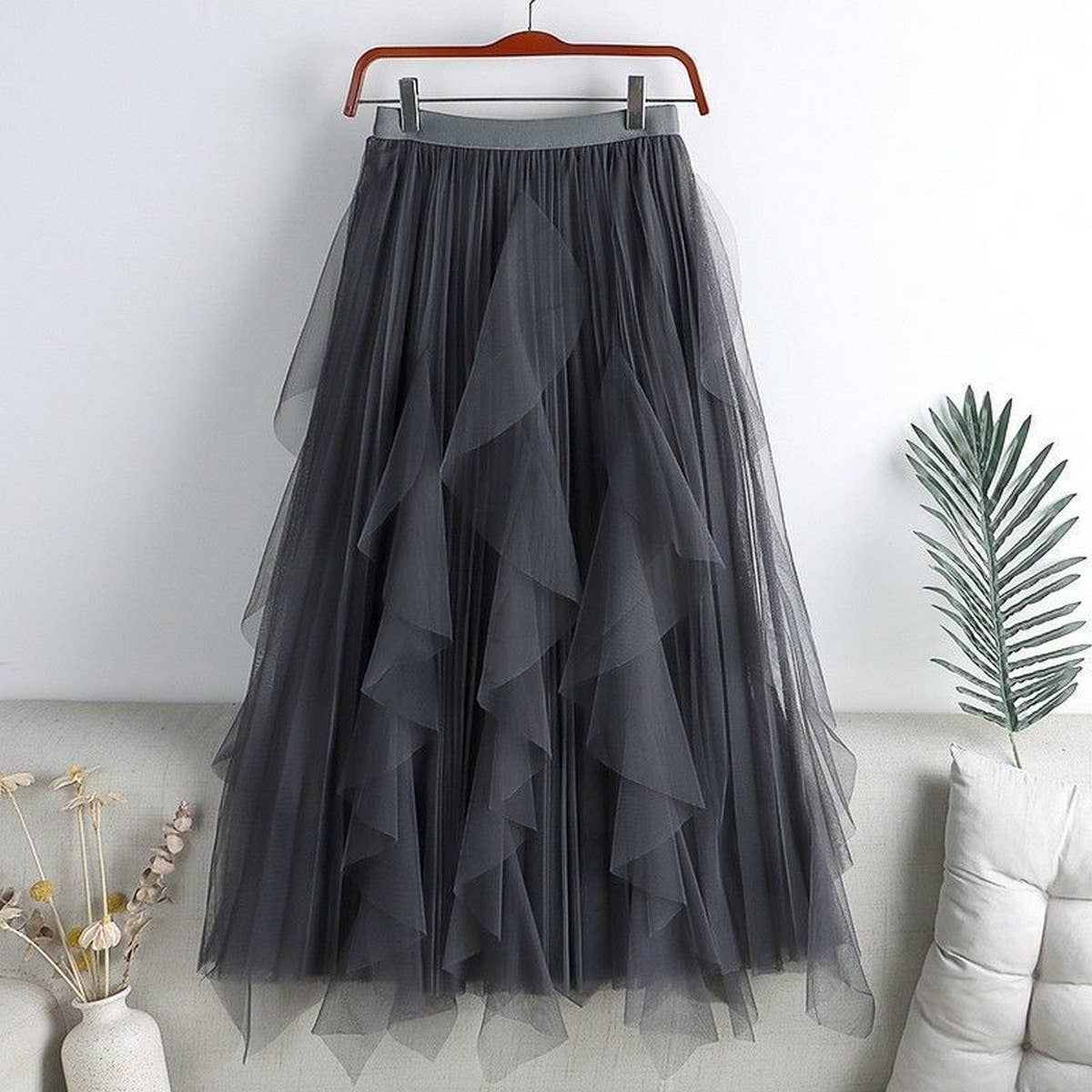 TULLE SKIRT MID-LENGTH HIGH WAIST PLEATED SKIRT