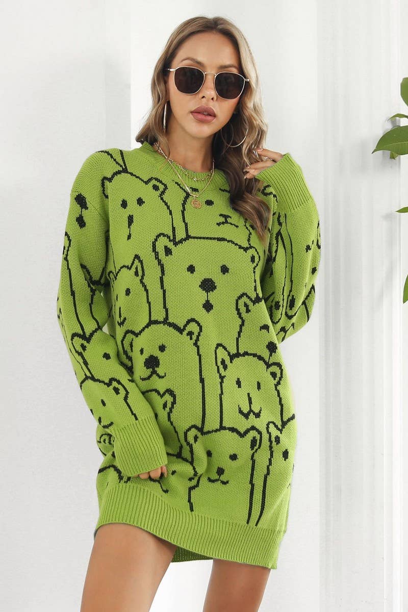 CWDSD7336_SWEET LOOSE BEAR JACQUARD KNITTED DRESS