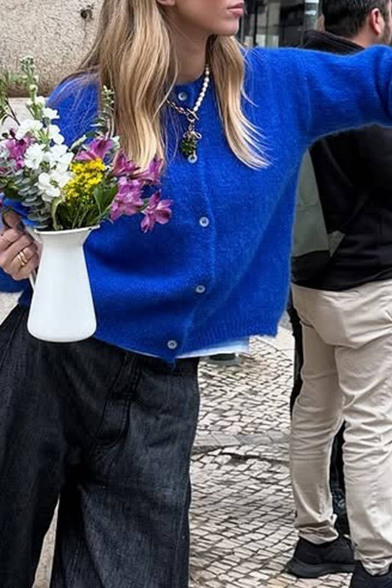 CWOCAL00745_SOLID CREW NECK LONG SLEEVE KNIT CARDIGAN