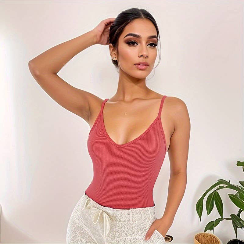 Solid color sexy tight V-neck halter jumpsuit