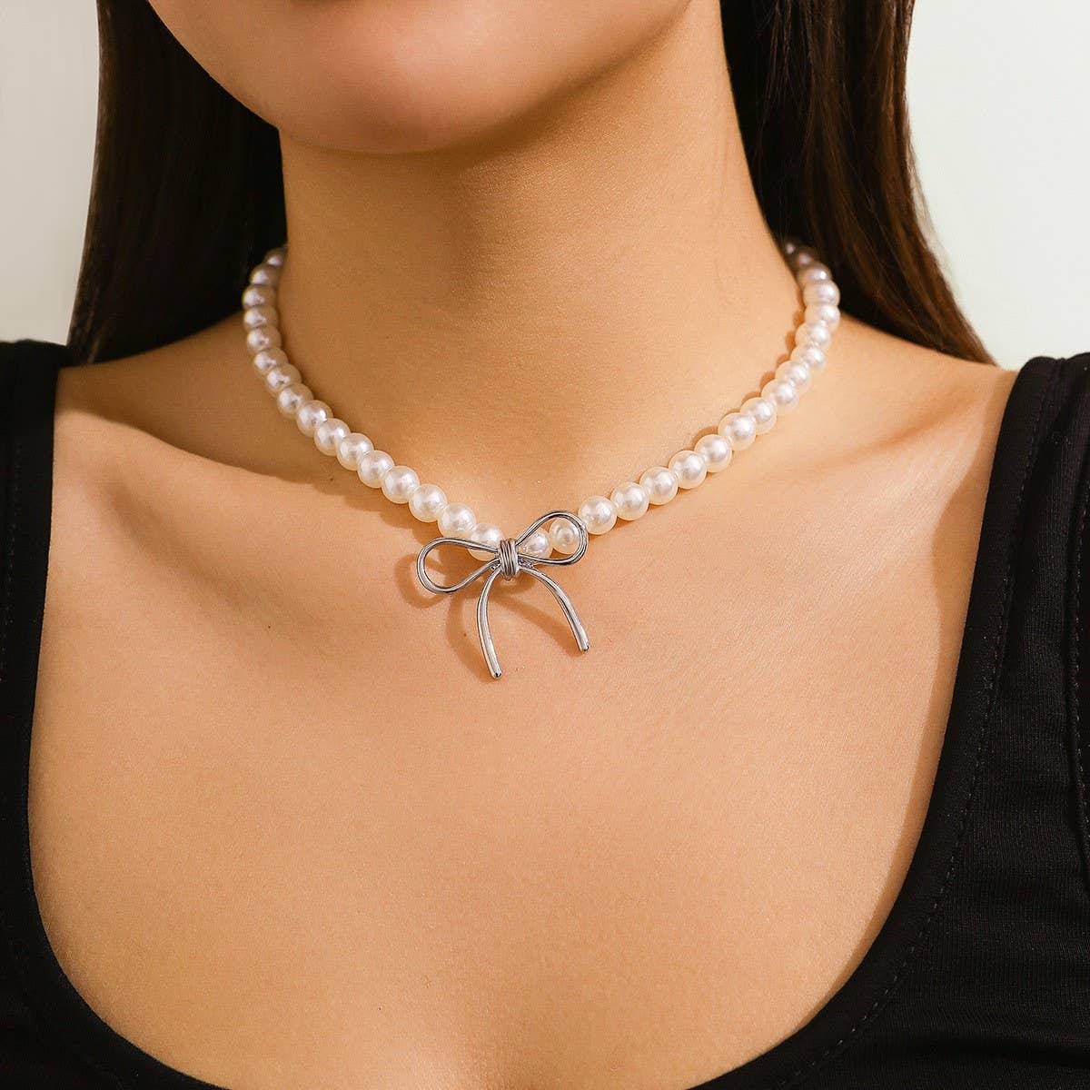 HOT SELLING BLACK BOW BEADED NECKLACE